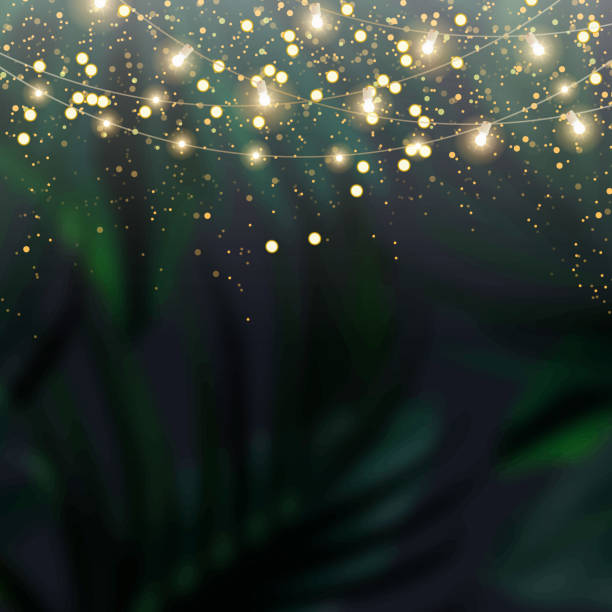 illustrations, cliparts, dessins animés et icônes de fond vectoriel de feuillage de forêt tropicale émeraude. invitation de mariage aux feuilles de palmier vertes - wedding vector illuminated square