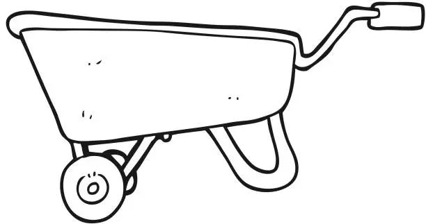 Vector illustration of freehand drawn black and white cartoon wheelbarrow