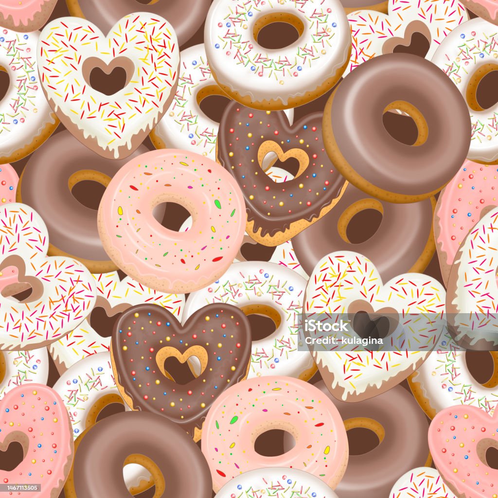 Patterned Donuts Seamless Pattern With Donuts In Different Colors And Shapes Stock ...