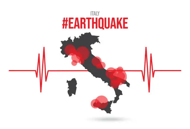 Vector illustration of Italy Earthquake Wave with Circle Vibration,design for education,science and news,Vector Illustration. stock illustration