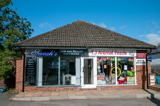 Sarah's Hair & Beauty at West Kingsdown in Kent, England. This is a commercial salon next to an animal feed store.