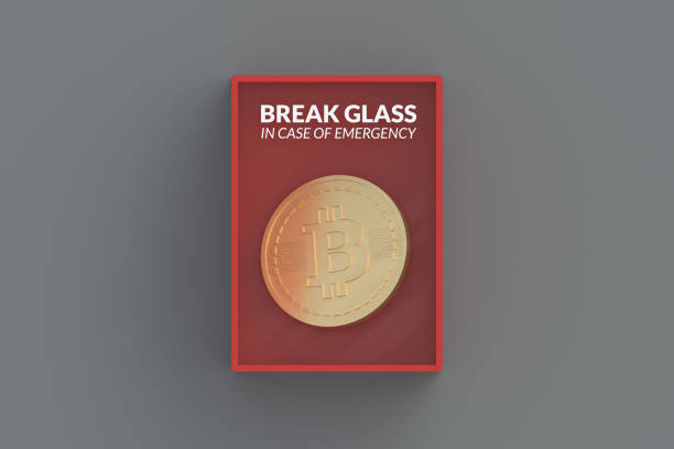 istock Bitcoin in red emergency box on gray wall. 3d render 1467116949