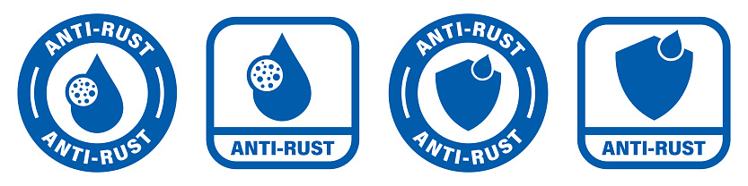 Anti-rust signs isolated on white. Vector labels for metal products. Corrosion resistant signs set.