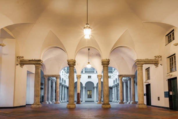 The historic Doge's Palace (Palazzo Ducale) in downtown Genoa, Italy at night. It is now a museum and a centre for cultural events and arts exhibitions.