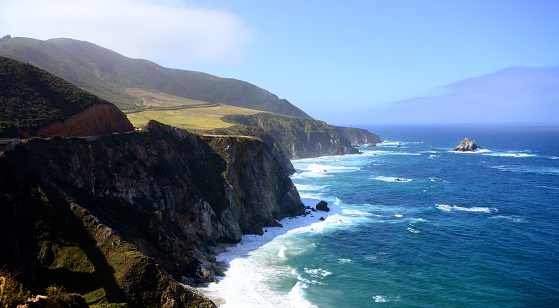 McWay falls and Big Sur coast south of Monterey during spring in California, USA