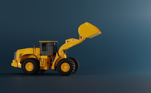 Industrial concept, using loaders, bulldozers for industrial work. 3D render, 3D illustration.