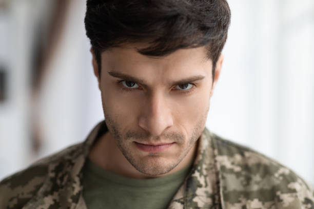 istock Angry military man looking at camera, closeup shot 1467141086