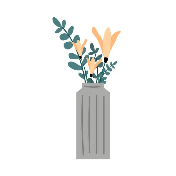 Vector illustration of Bouquet of flowers in a vase. Vector illustration of flowers in a flat style. Botanical theme.