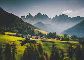 Landscape of Val di Funes in the Dolomites in South Tyrol, Italy