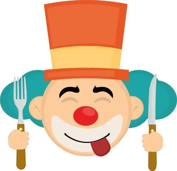 Vector illustration of vector cabeza joker knife and fork yummy expression