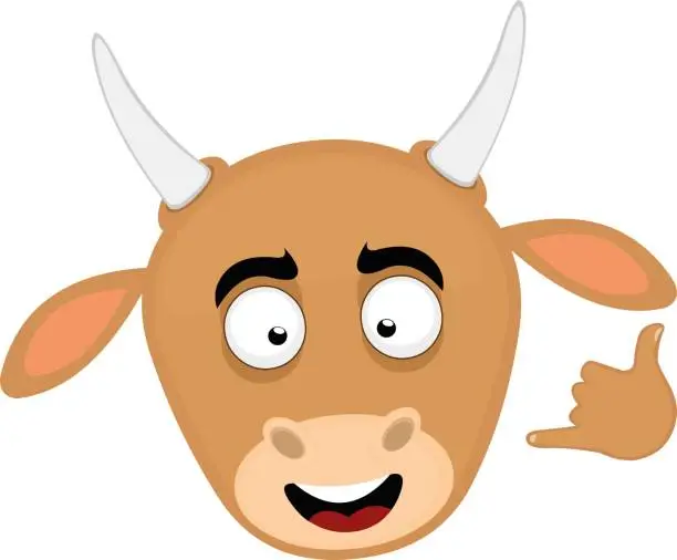 Vector illustration of vector head cow gesture hand call me or shaka