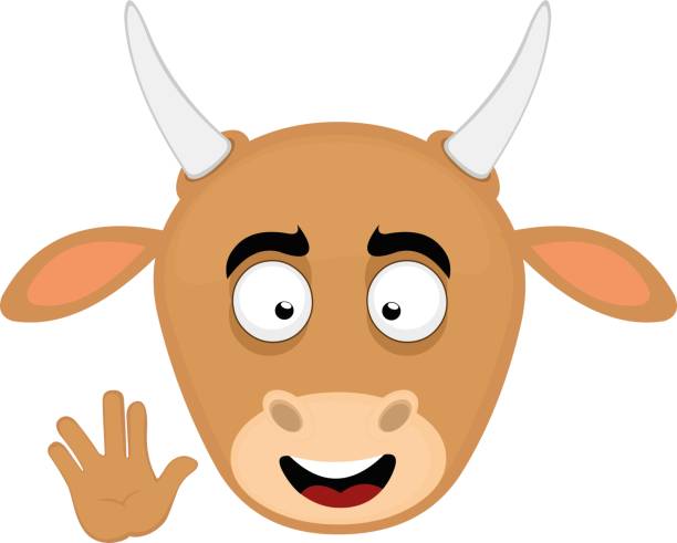 vector head cow greeting salute vector illustration face cartoon character of a cow animal, with a happy expression and doing the classic vulcan salute with his hand vulcan salute stock illustrations