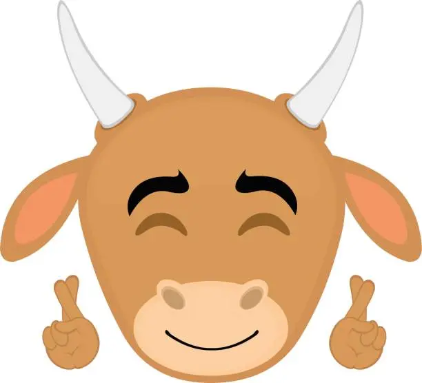 Vector illustration of Vector head cow hands fingers crossed