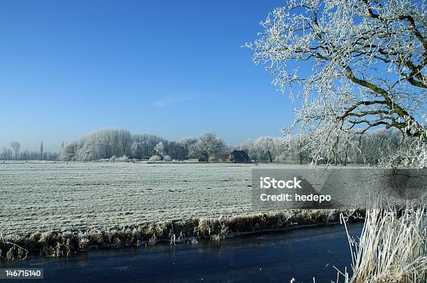 Scenic Dutch Winter Landscape Stock Photo - Download Image Now - Blue, Branch - Plant Part, Canal
