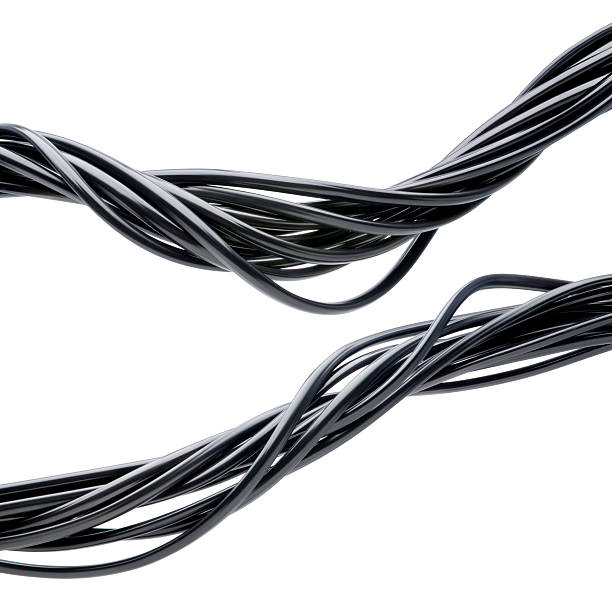 Two sets of black twisted wires on a white background stock photo