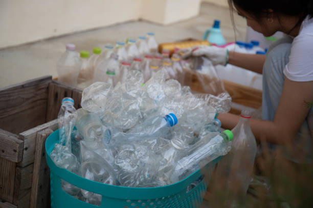 istock A woman is sitting sorting out the kind of waste she will recycle. 1467155502