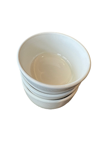 White ceramic bowls isolated on white background
