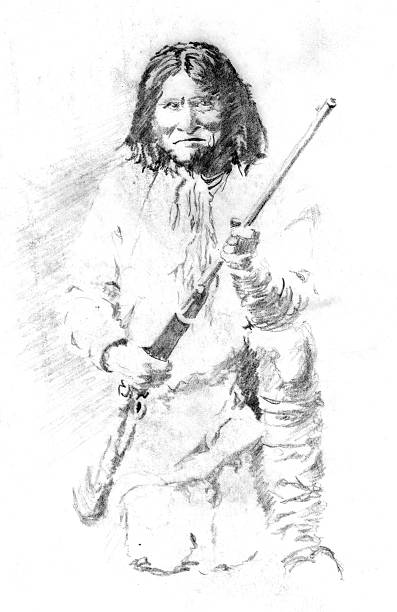 A pencil illustration of Geronimo My pencil sketch of Geronimo, Native American leader of the Chiricahua Apache. (Born-June 16, 1829 – Died-February 17, 1909). kiowa stock pictures, royalty-free photos & images
