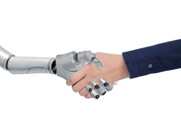 istock Robot and Businessman Shaking Hands on isolated white background with clipping path, 3d render 1467160373