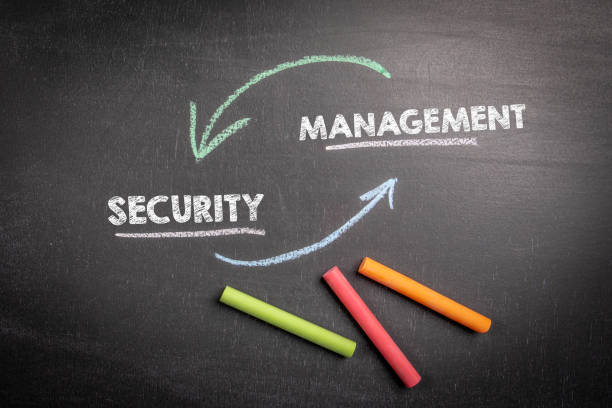 istock SECURITY MANAGEMENT Concept. Colored pieces of chalk on a dark blackboard 1467163854