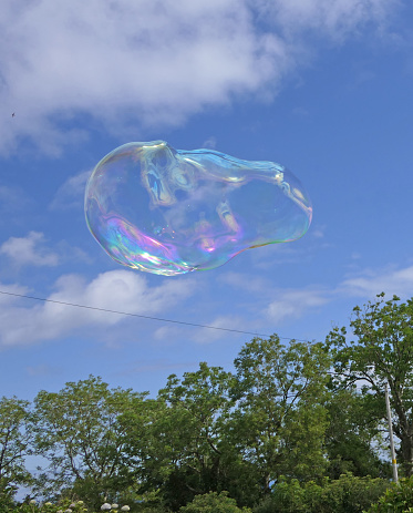 Giant Soap Bubble with a Bubble wand in a garden