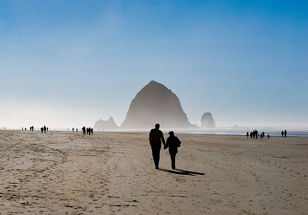 Couple walking on the Beach stock photo