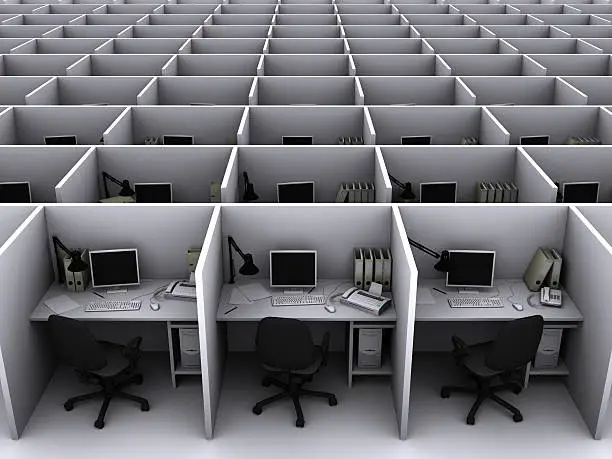3D illustration of grey office for routine work