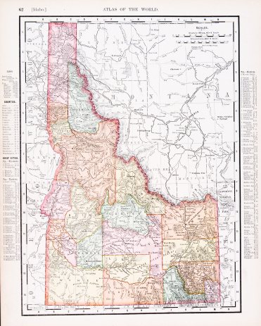 Vintage map of the state of Idaho, United States, ID  - See lightbox for more