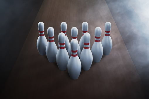 Group of bowling pins on 3d illustration