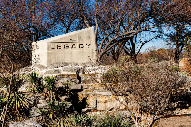 Legacy Business Park Stone Marker in Plano, Texas stock photo