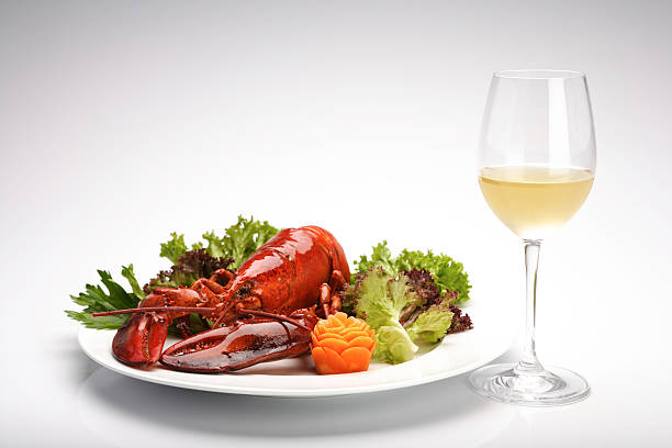 Lobster and wine stock photo