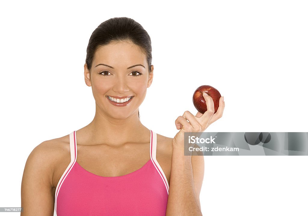 Женщина и apple - Стоковые фото Белый роялти-фри