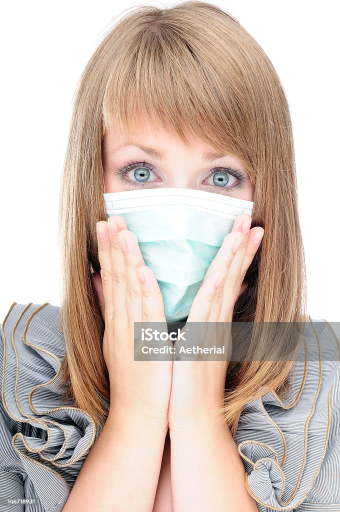 Młoda kobieta w panikę, ponieważ wirusa H1N1 - Zbiór zdjęć royalty-free (Bezpieczeństwo)
