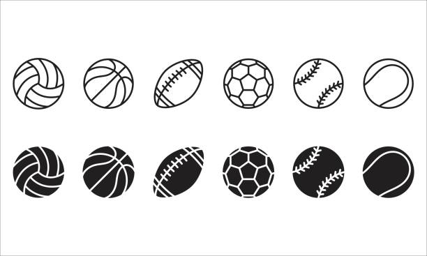 스포츠 공 아이콘 세트, 기호, 기호, 벡터 일러스트 레이 션 - baseball baseballs sport sports equipment stock illustrations