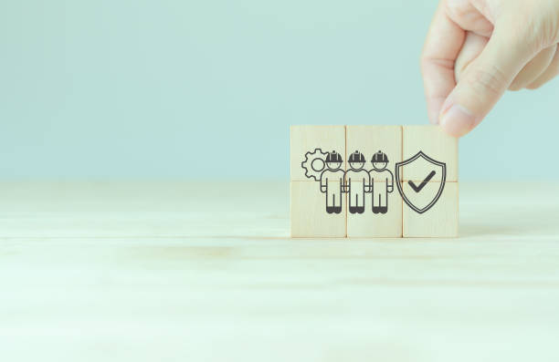 istock Work safety concept. Safety at workplace and compliance on wooden cube blocks. Working standard process. Zero accidents. Using for safety awareness banner. 1467192376