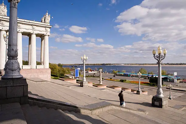 Embankment of river Volga near center of the Volgograd-city, Russia