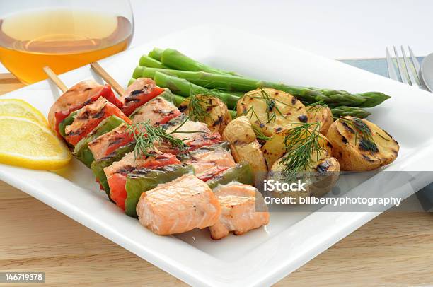 Salmon Skewers Stock Photo - Download Image Now - Asparagus, Cooked, Dinner