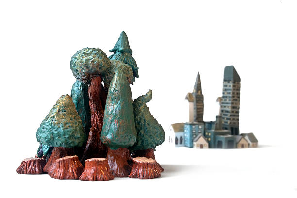 Clay Chess Pieces: Forest and City stock photo