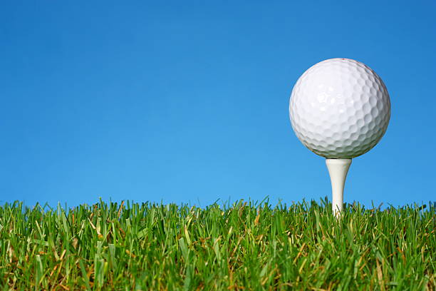 istock Golf ball on a white tee with lush grass. 146719610