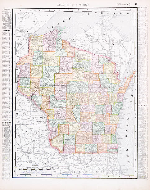 istock Antique Vintage Color Map of Wisconsin, USA 146719958