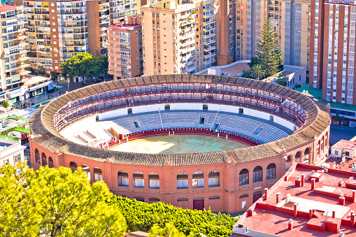 Plaza de Toros La Malagueta in Malaga view from above, Andalusia region of Spain
