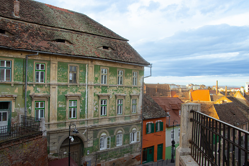 Beautiful old buildings in the Historical Center of Sibiu, Romania