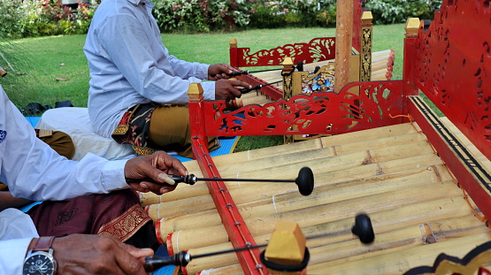 Artists playing Balinese gamelan, Bali December 7 2022