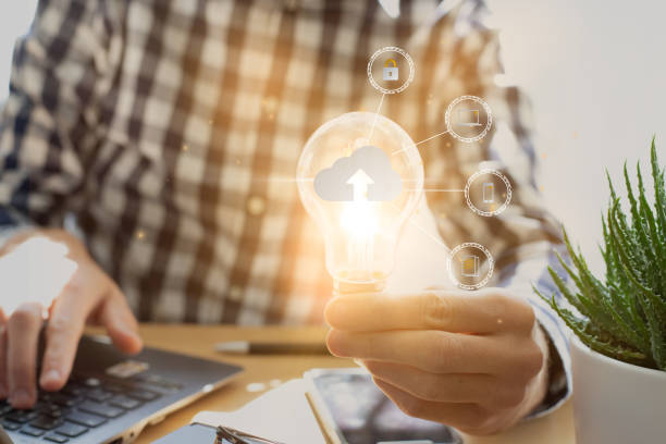 istock Hand holding Light bulb Global Internet connection. Business global internet connection application technology and digital marketing Financial and banking Digital link tech big data. 1467213350
