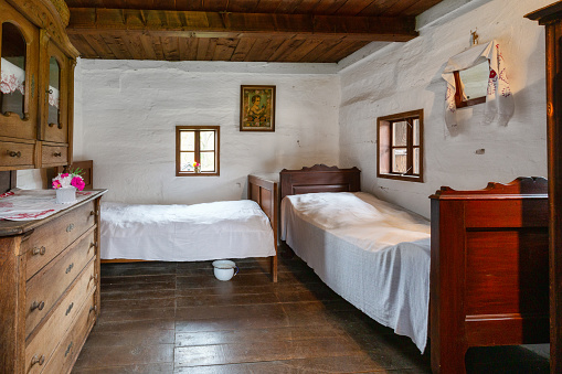 Kumrovec, Croatia - April 13, 2019: Antique bedroom