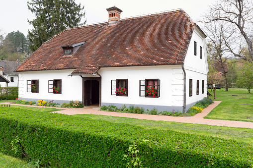 Romanian traditional house at Sibiu Astra National Museum. The museum is located on a large site just outside Sibiu. It is described as the largest outdoor museum in Europe.