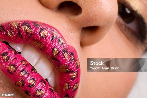 Pink Leopard Lips Stock Photo - Download Image Now - Adult, Beautiful People, Beautiful Woman