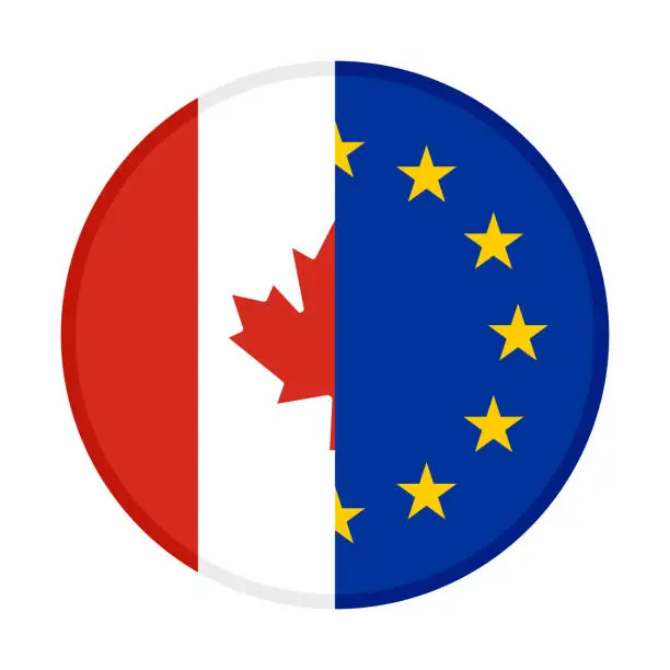 Vector illustration of round icon of canada and european union flags. vector illustration isolated on white background