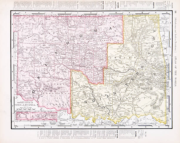istock Antique Vintage Color Map of Oklahoma Indian Territory, USA 146722032