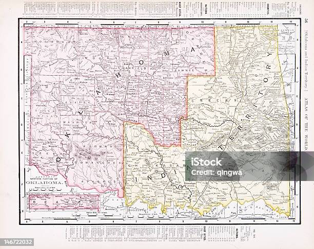 Antique Vintage Color Map Of Oklahoma Indian Territory Usa Stock Illustration - Download Image Now